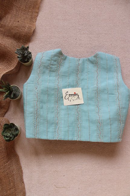 Pastel Aqua Chanderi Boatneck Blouse - Eternity by Sakshi
