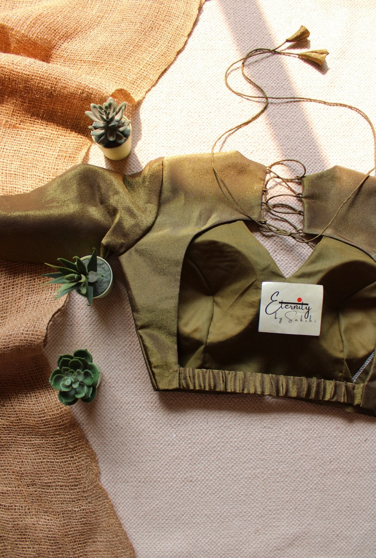 Mehendi Tissue Elastic Blouse - Eternity by Sakshi