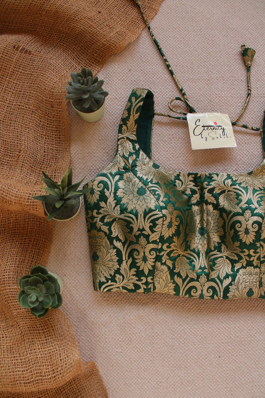 Green Brocade Elastic Noorie Blouse - Eternity by Sakshi