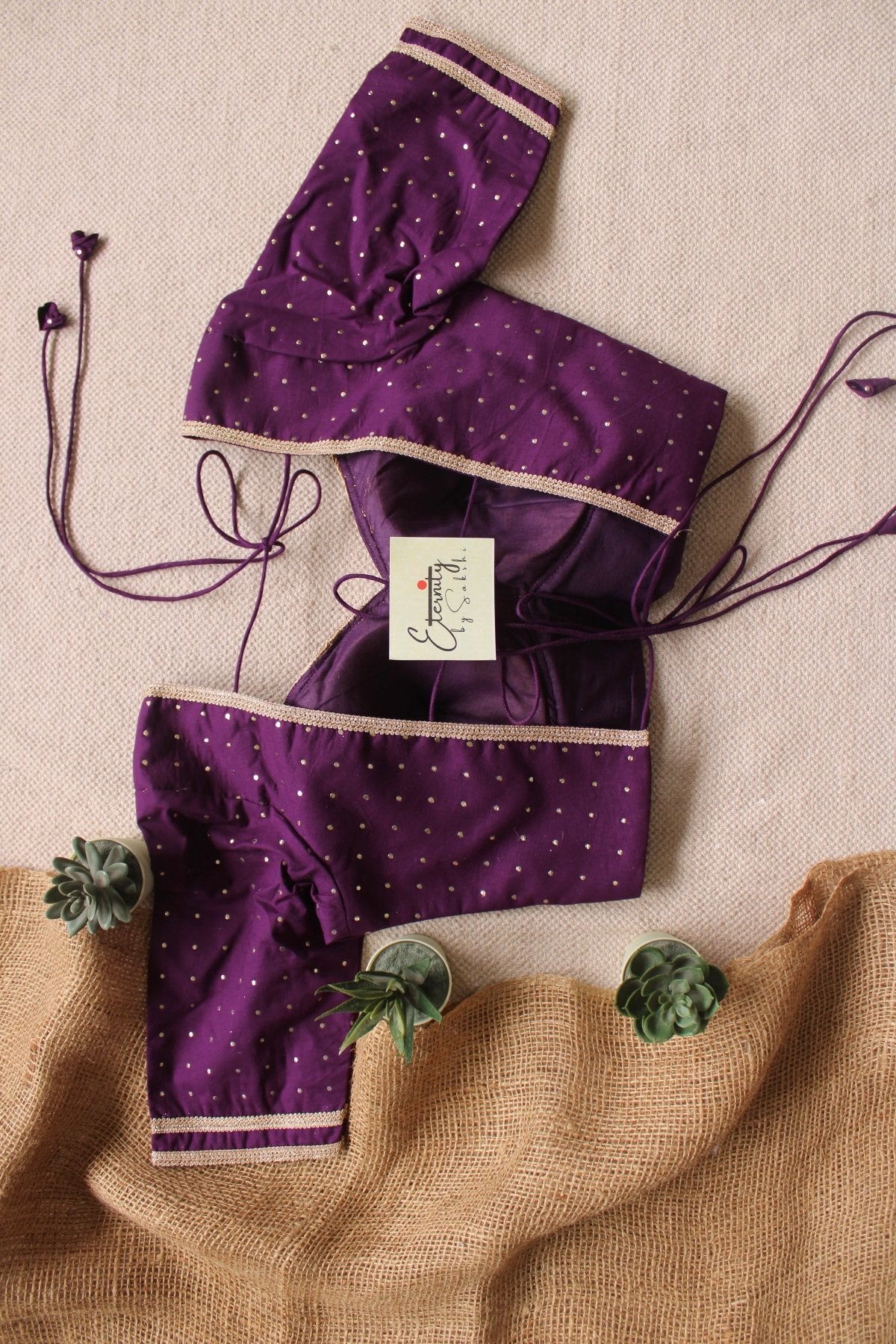 Sunehri Purple Backless Patch Blouse - Eternity by Sakshi