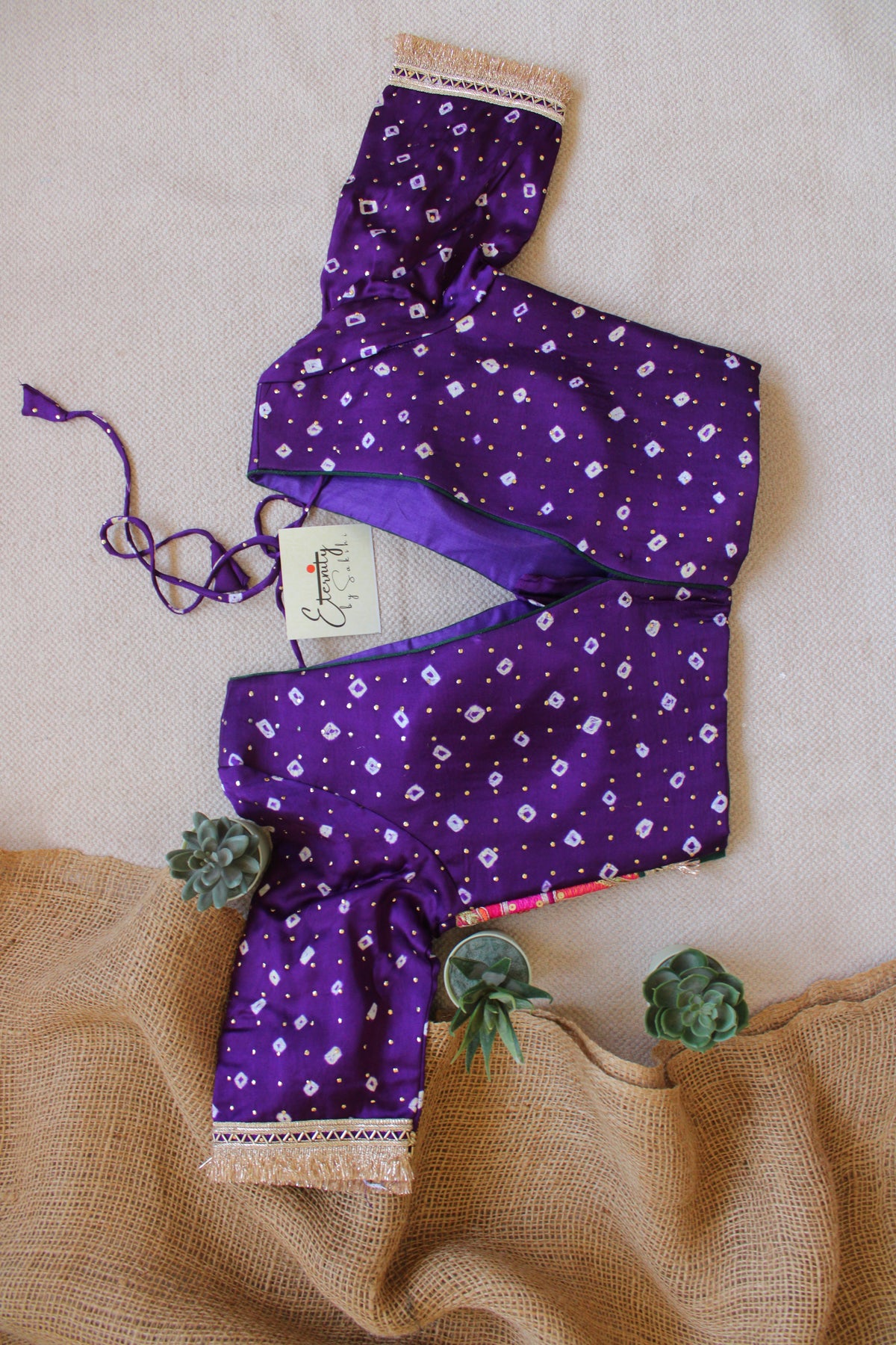 Purple Bandhani Pink Patch Blouse