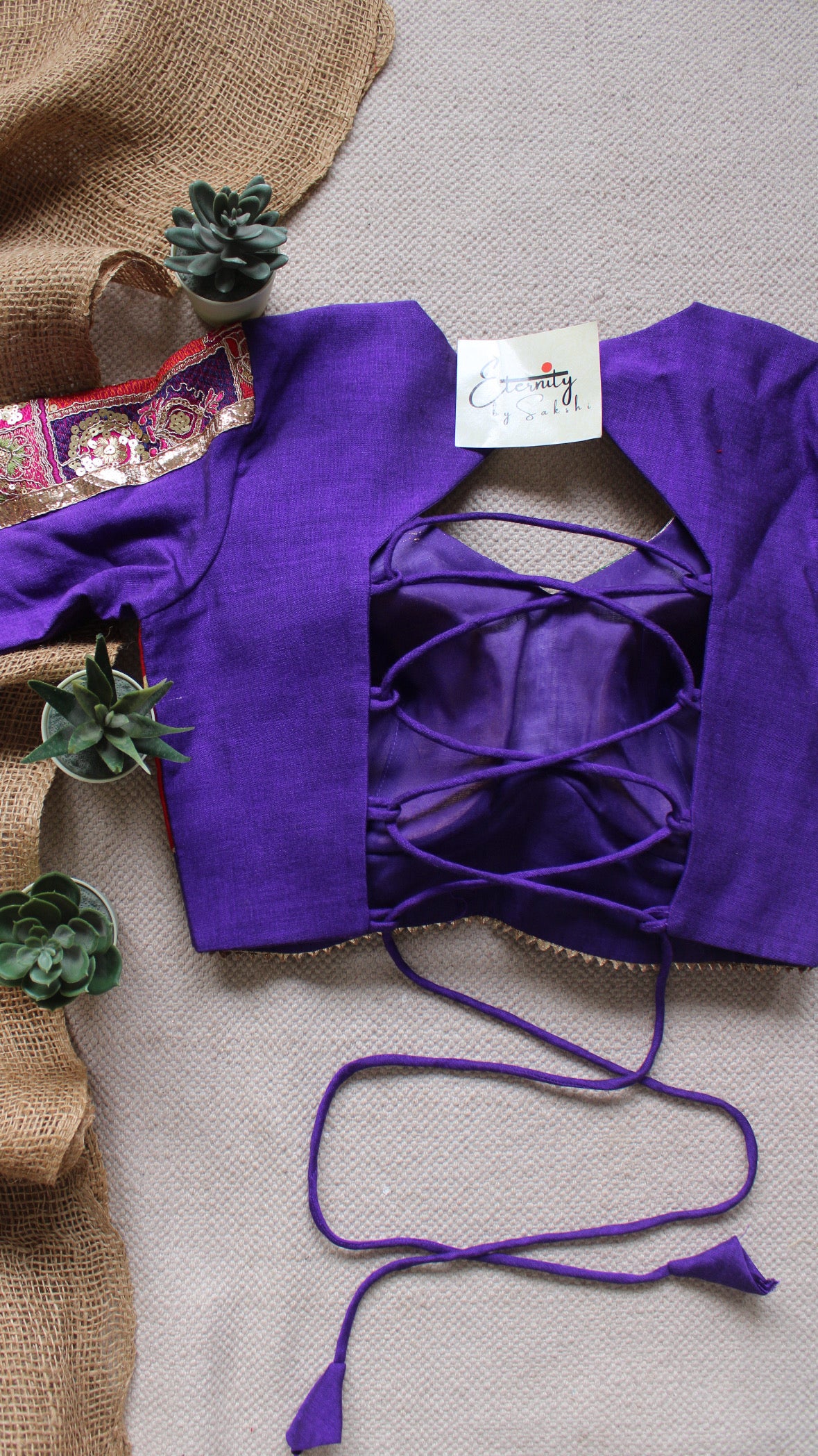 Gehraai Bandhani Multicolor Red Purple Patch Blouse