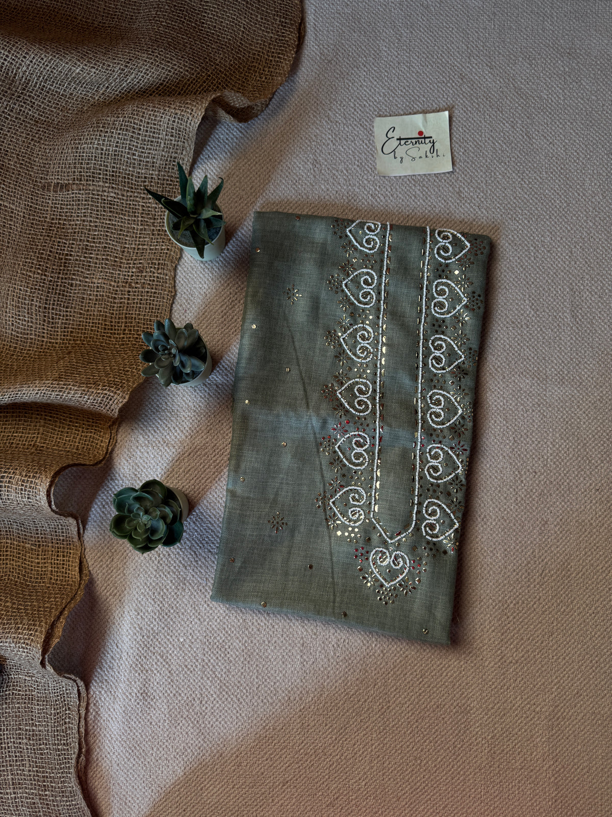 Green Heart Linen Unstitched Mens Kurta Fabric