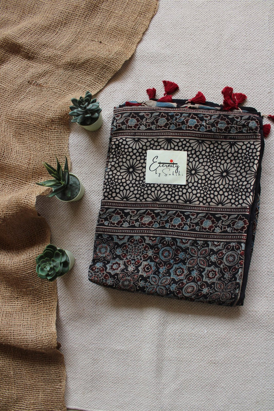 Black Ajrakh Saree - Eternity by Sakshi