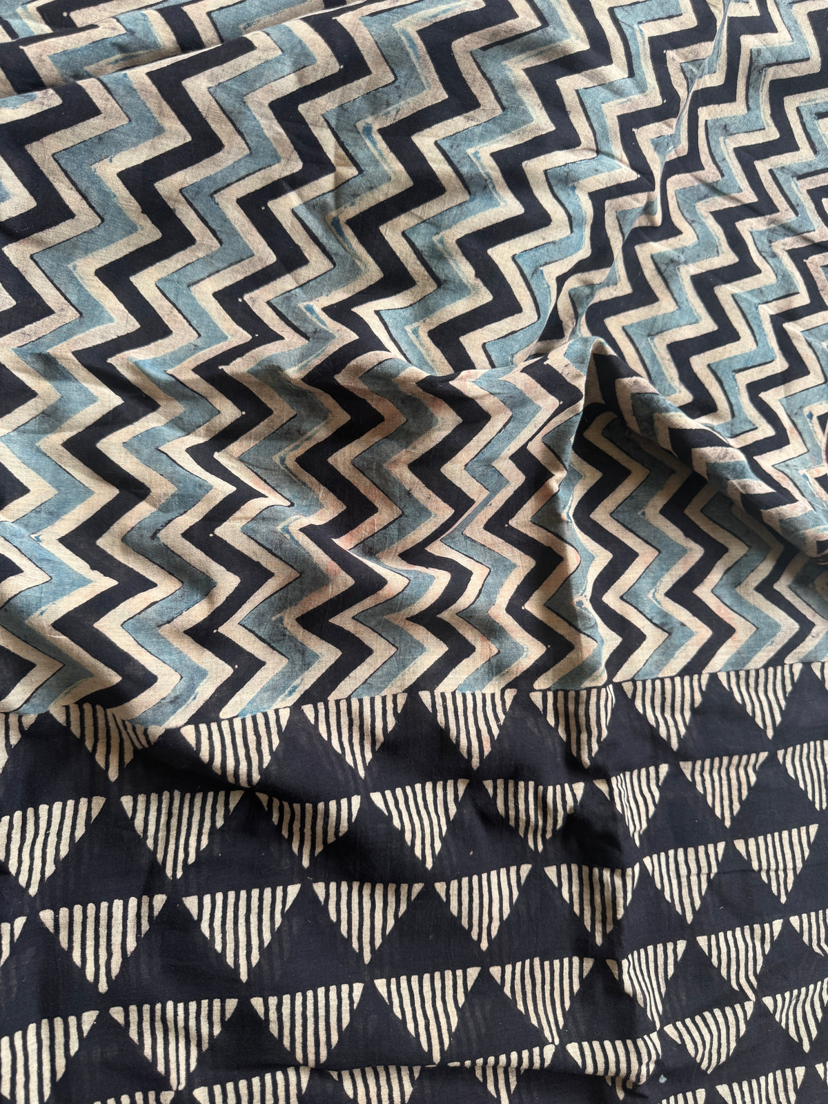 Black zigzag Rajneel Ajrakh Garage Saree