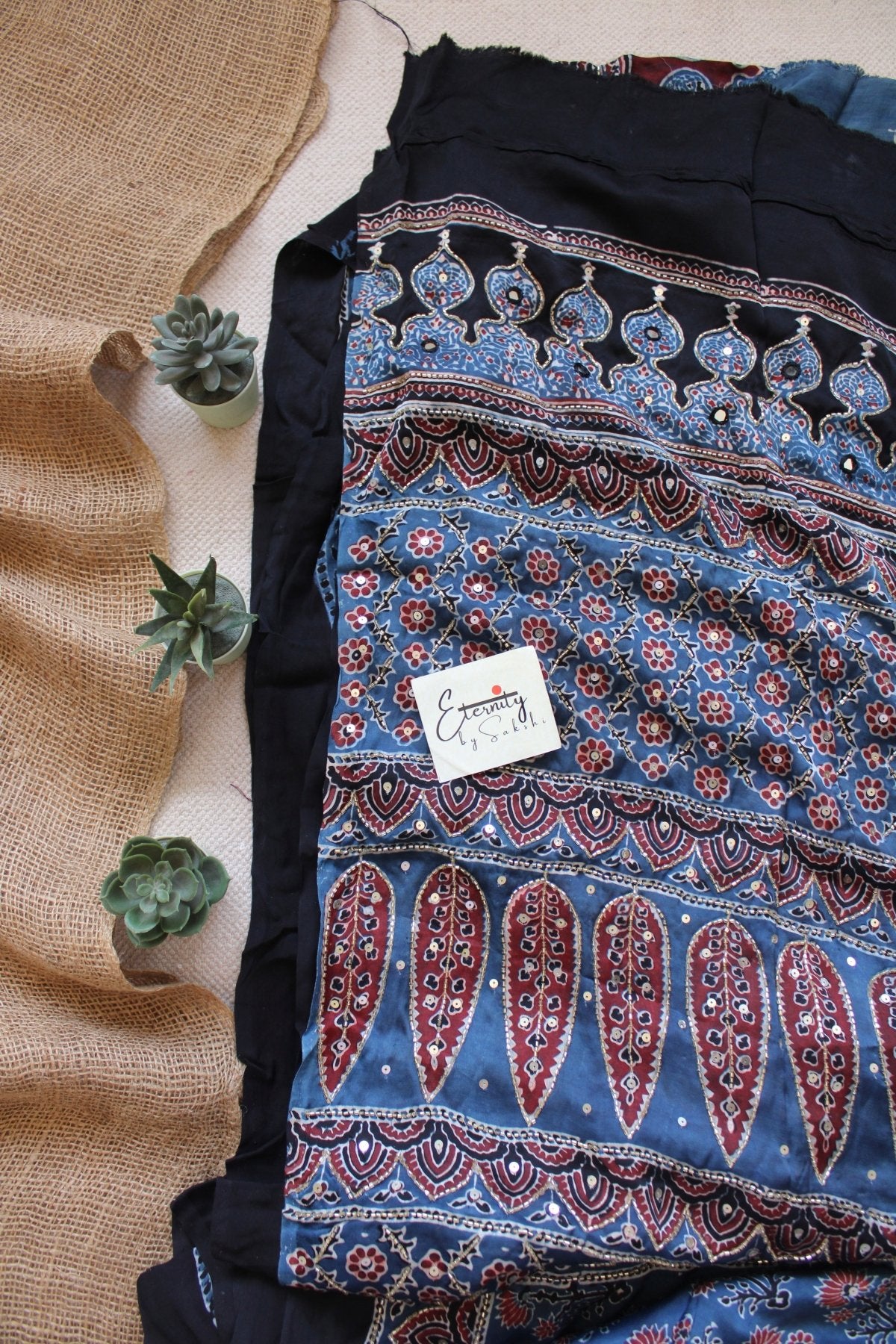 Vintage Ajrakh Silk Handwork Saree - Eternity by Sakshi