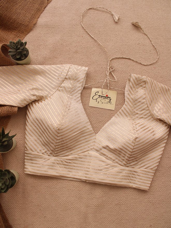 White Stripes Chanderi Blouse - Eternity by Sakshi