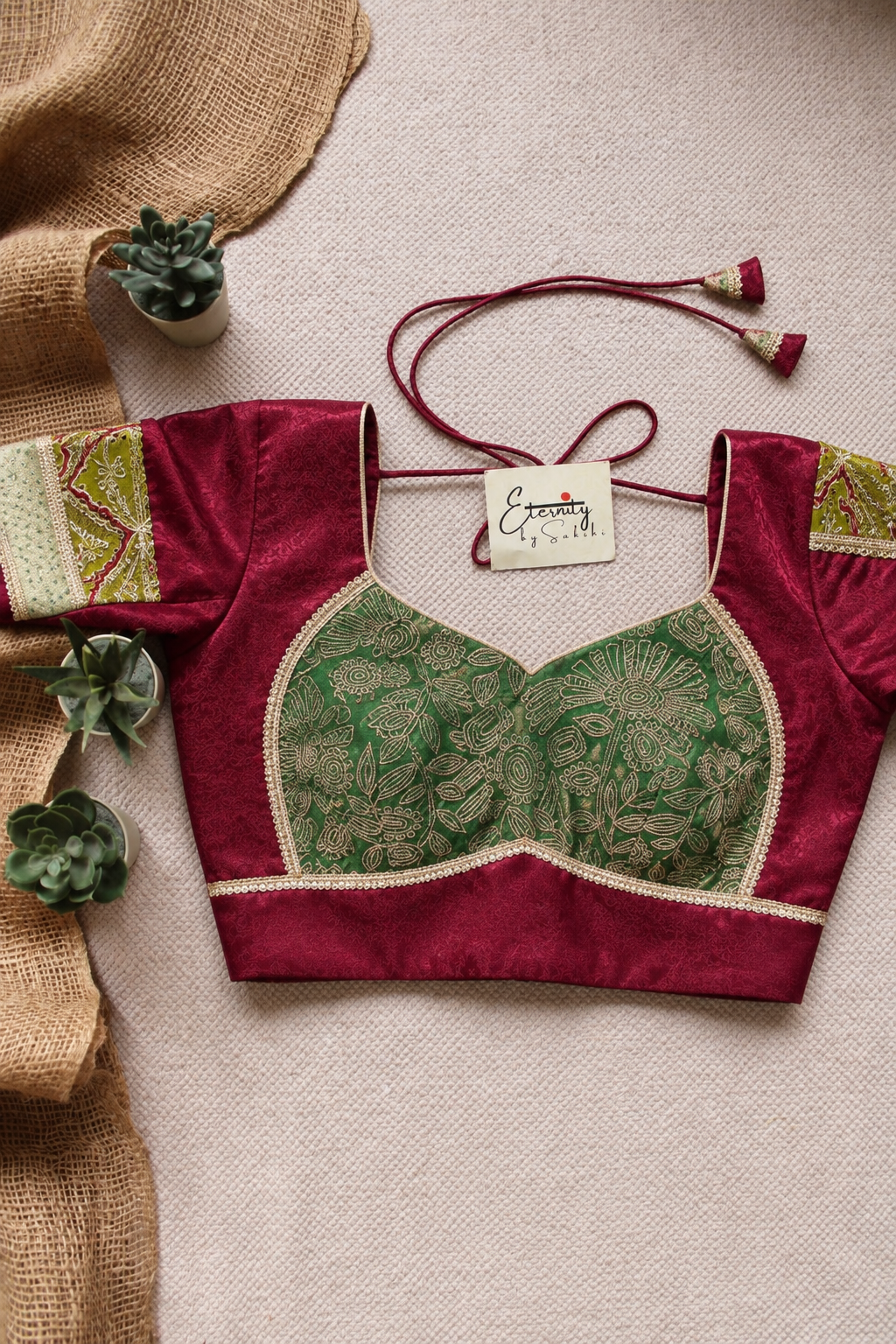 Maroon Green Limited Navratri Blouse