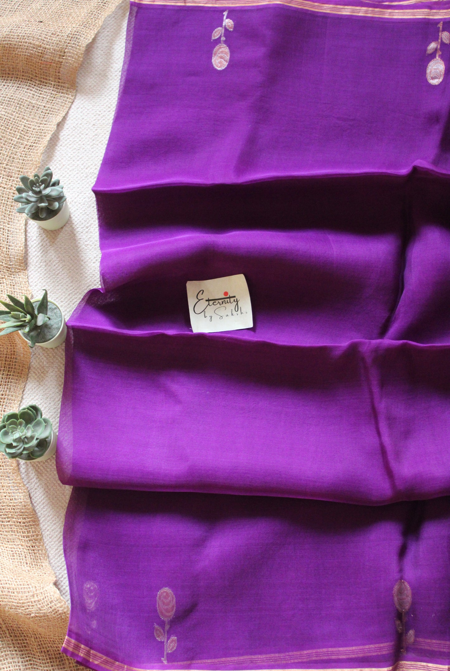 Purple Floral Muslin Silk Saree