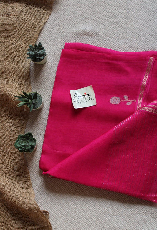 Pink Floral Muslin Silk Saree - Eternity by Sakshi