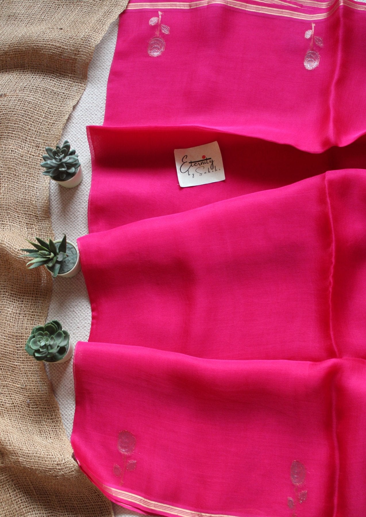 Pink Floral Muslin Silk Saree - Eternity by Sakshi