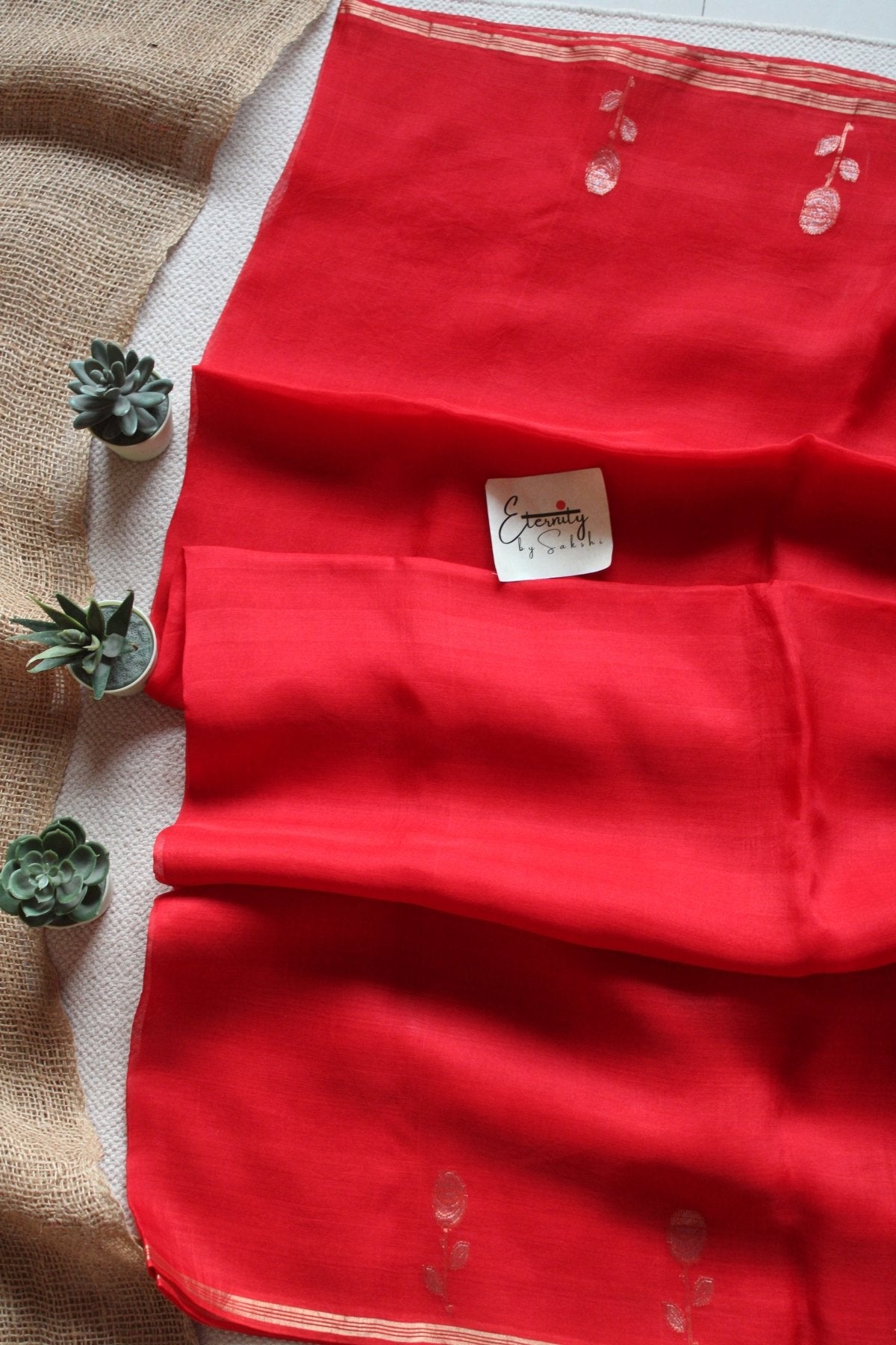 Red Floral Muslin Silk Saree - Eternity by Sakshi