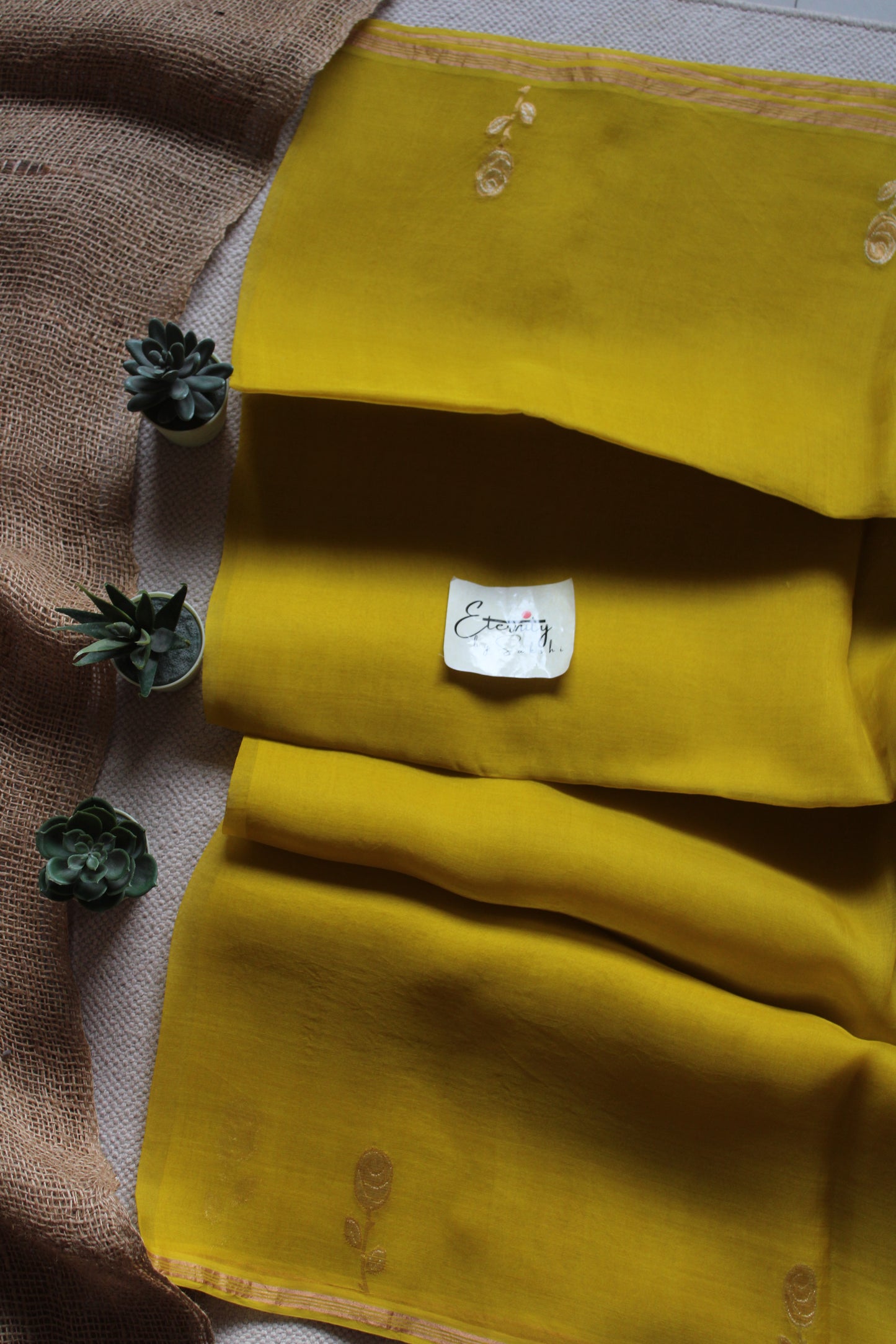 Yellow Floral Muslin Silk Saree