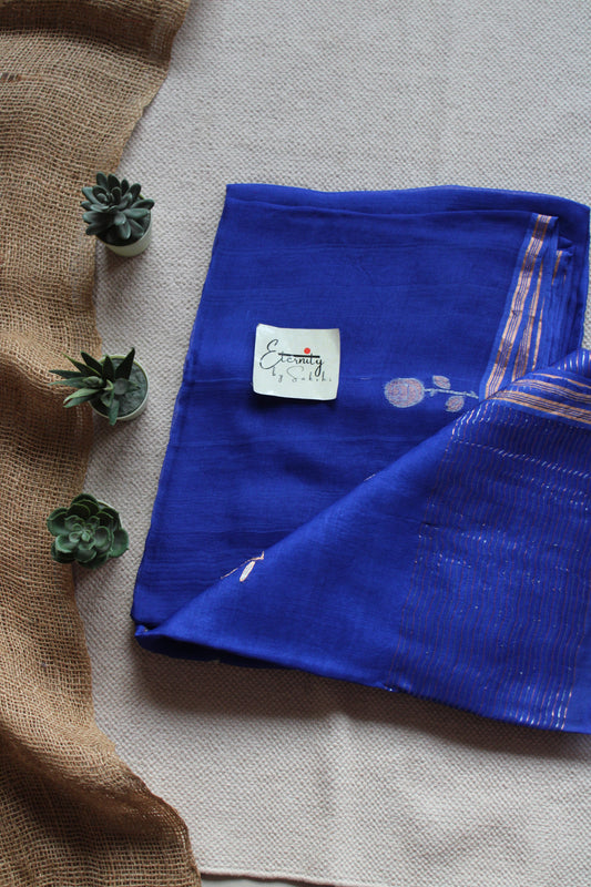 Royal Blue Floral Muslin Silk Saree