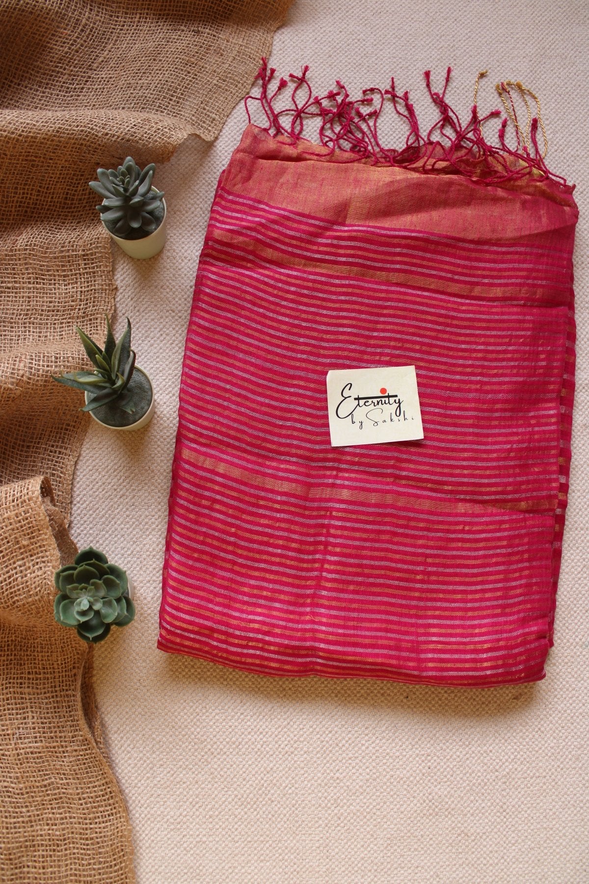 Rose Stripes Linen Saree - Eternity by Sakshi