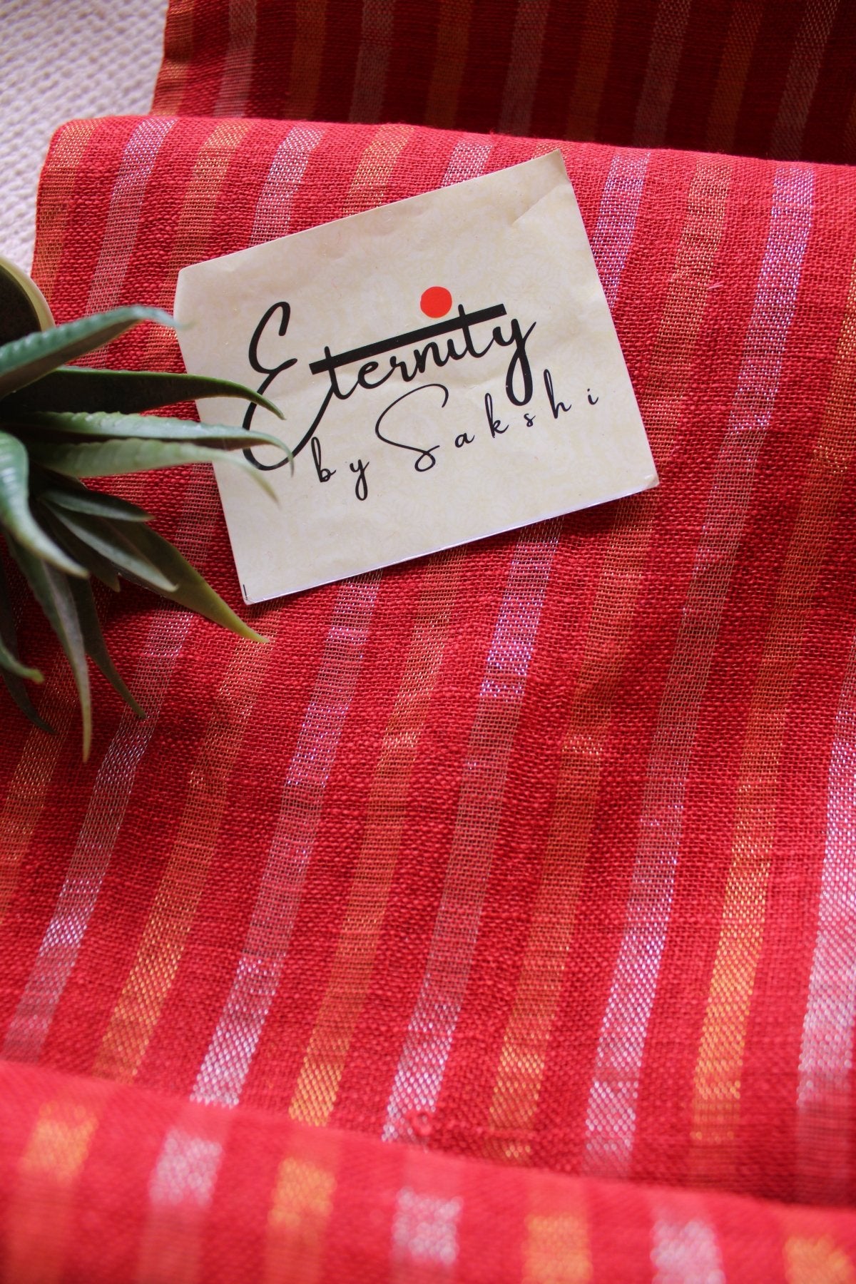Cherry Stripes Linen Saree - Eternity by Sakshi