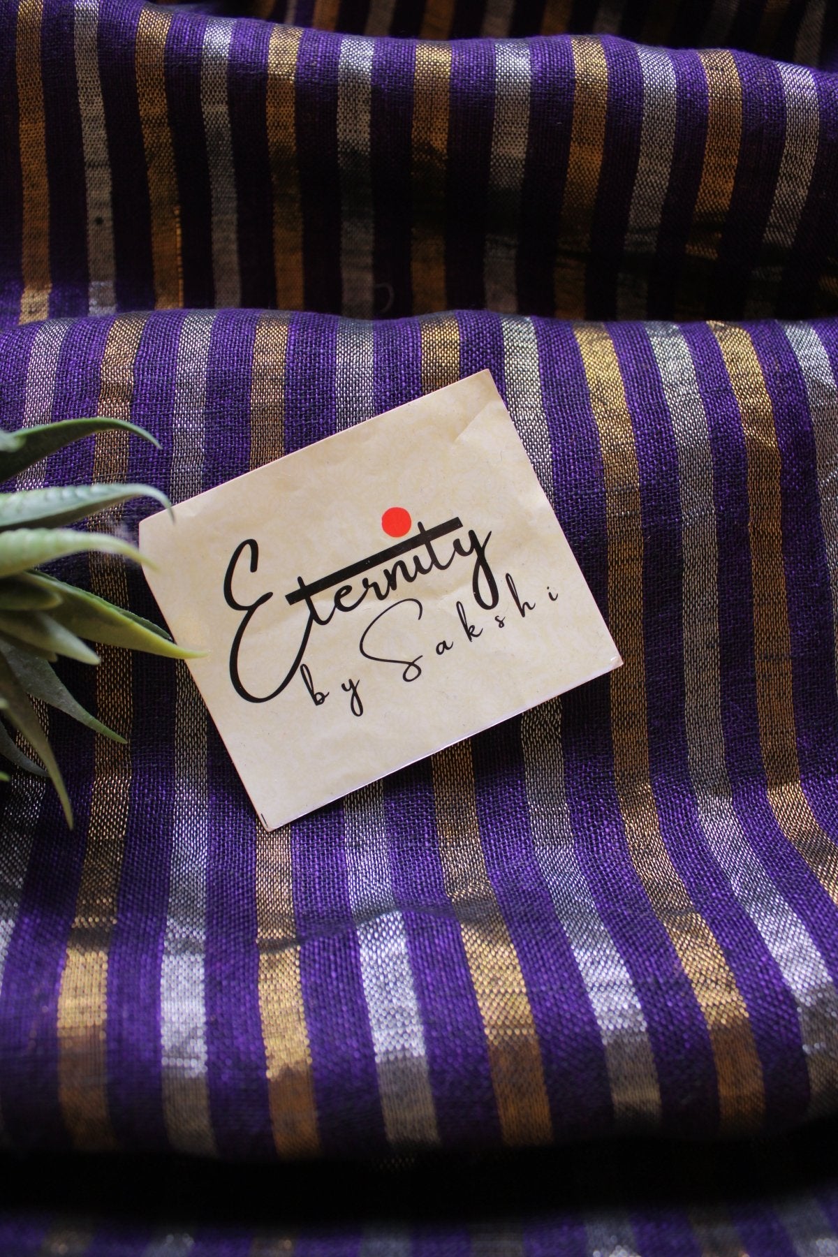 Berry Stripes Linen Saree - Eternity by Sakshi