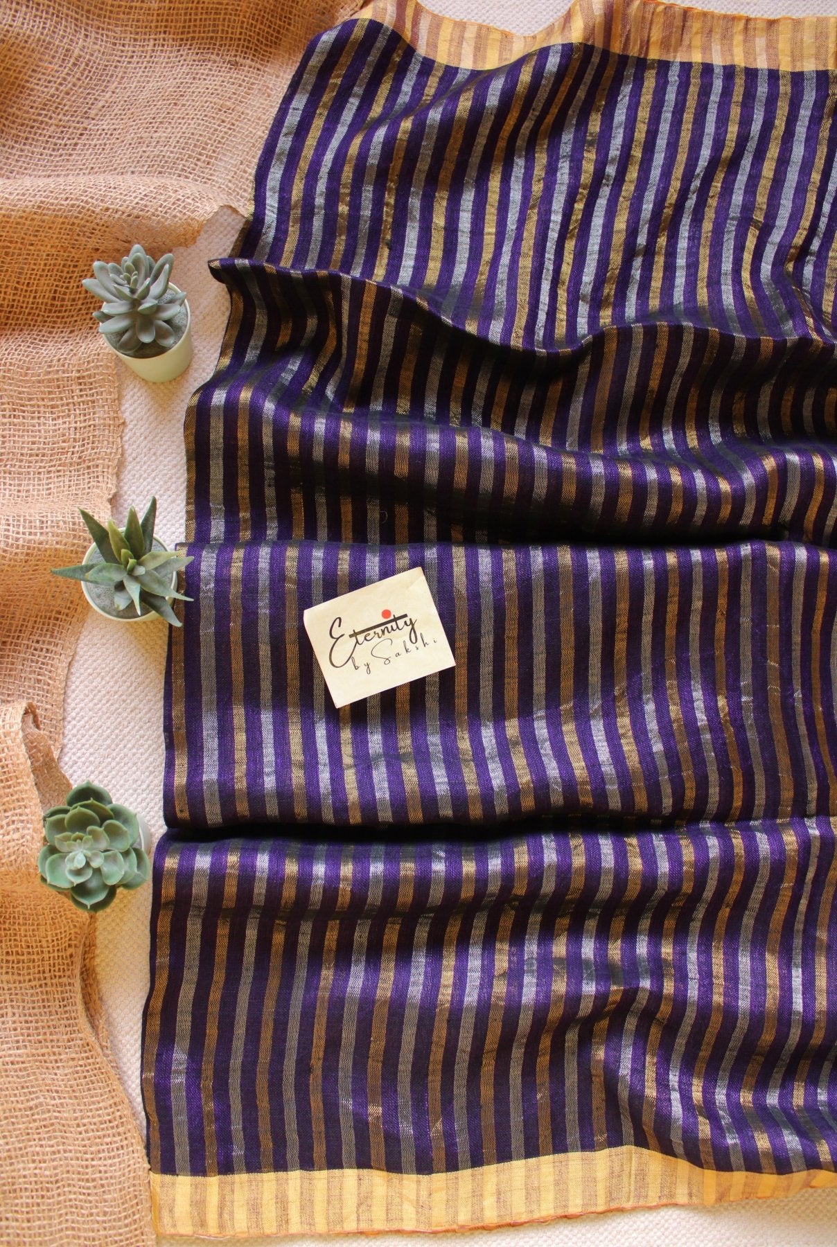 Berry Stripes Linen Saree - Eternity by Sakshi