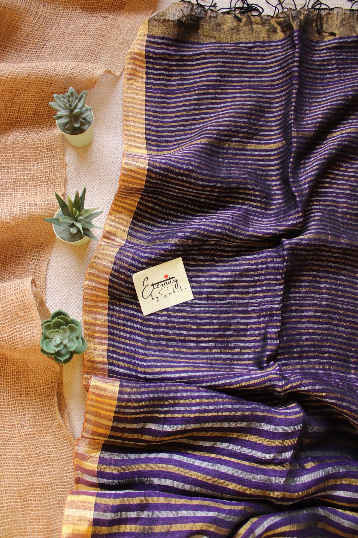 Berry Stripes Linen Saree - Eternity by Sakshi