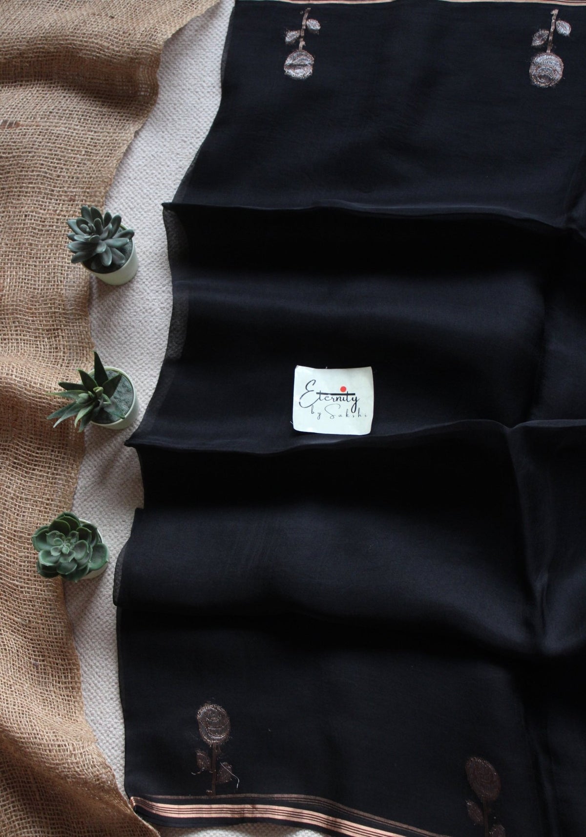 Black Floral Muslin Silk Saree - Eternity by Sakshi