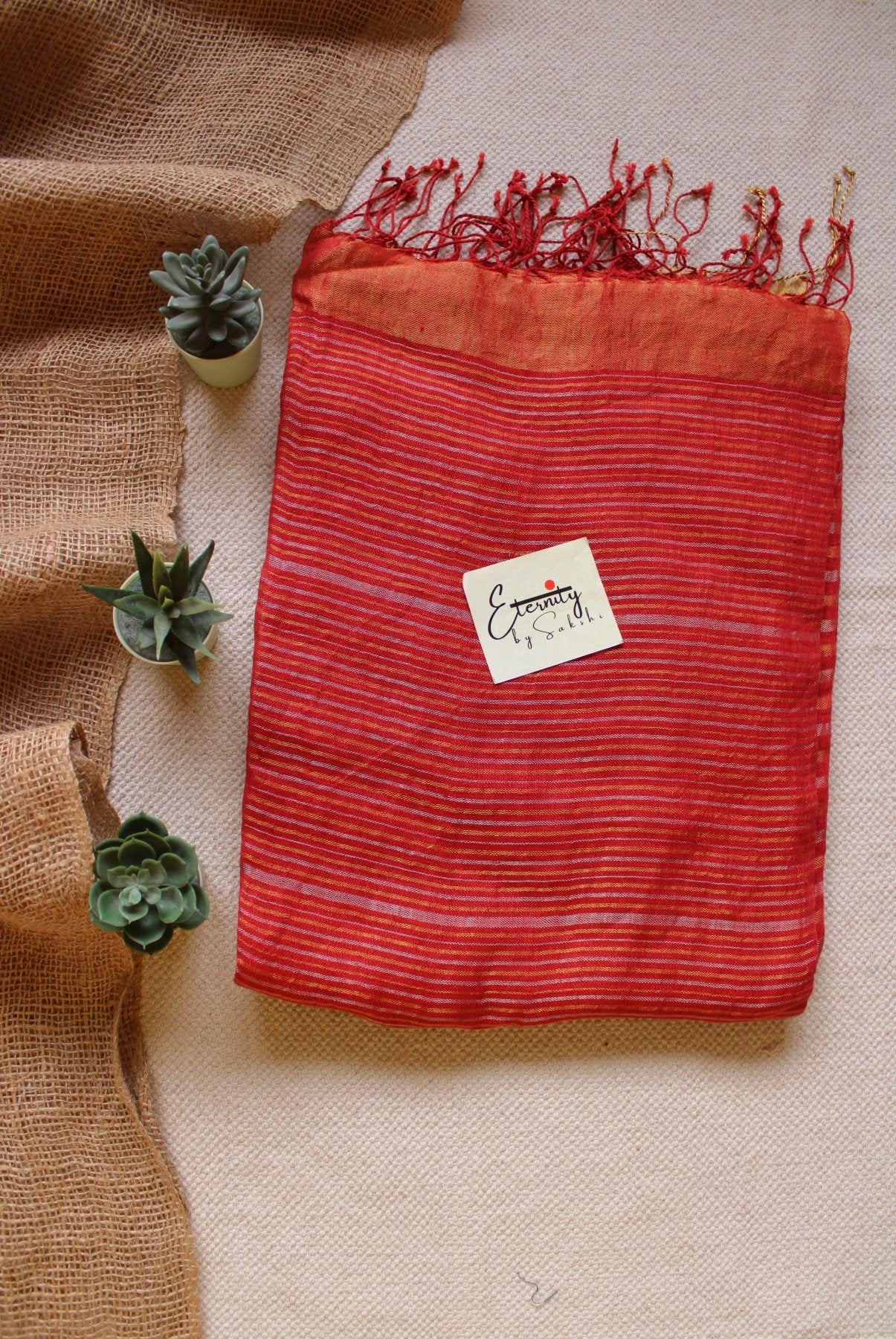 Cherry Stripes Linen Saree - Eternity by Sakshi
