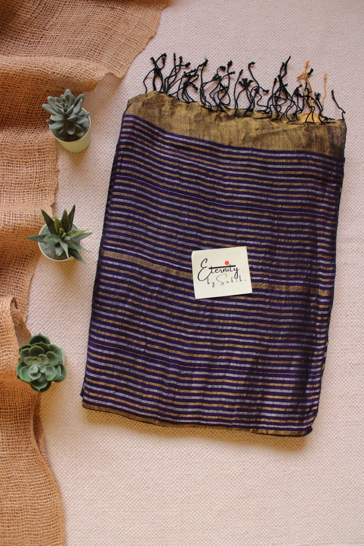 Berry Stripes Linen Saree - Eternity by Sakshi