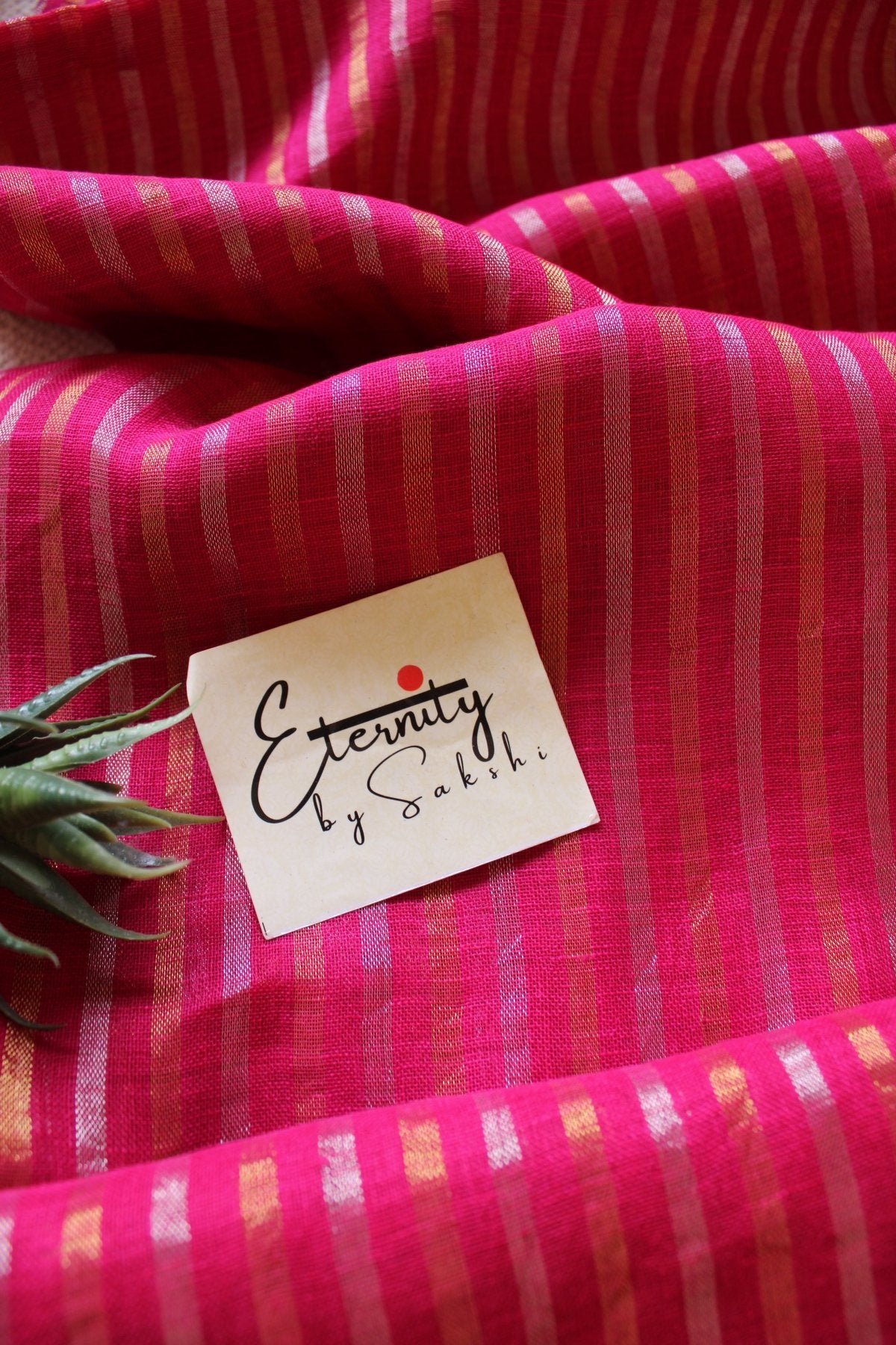 Rose Stripes Linen Saree - Eternity by Sakshi