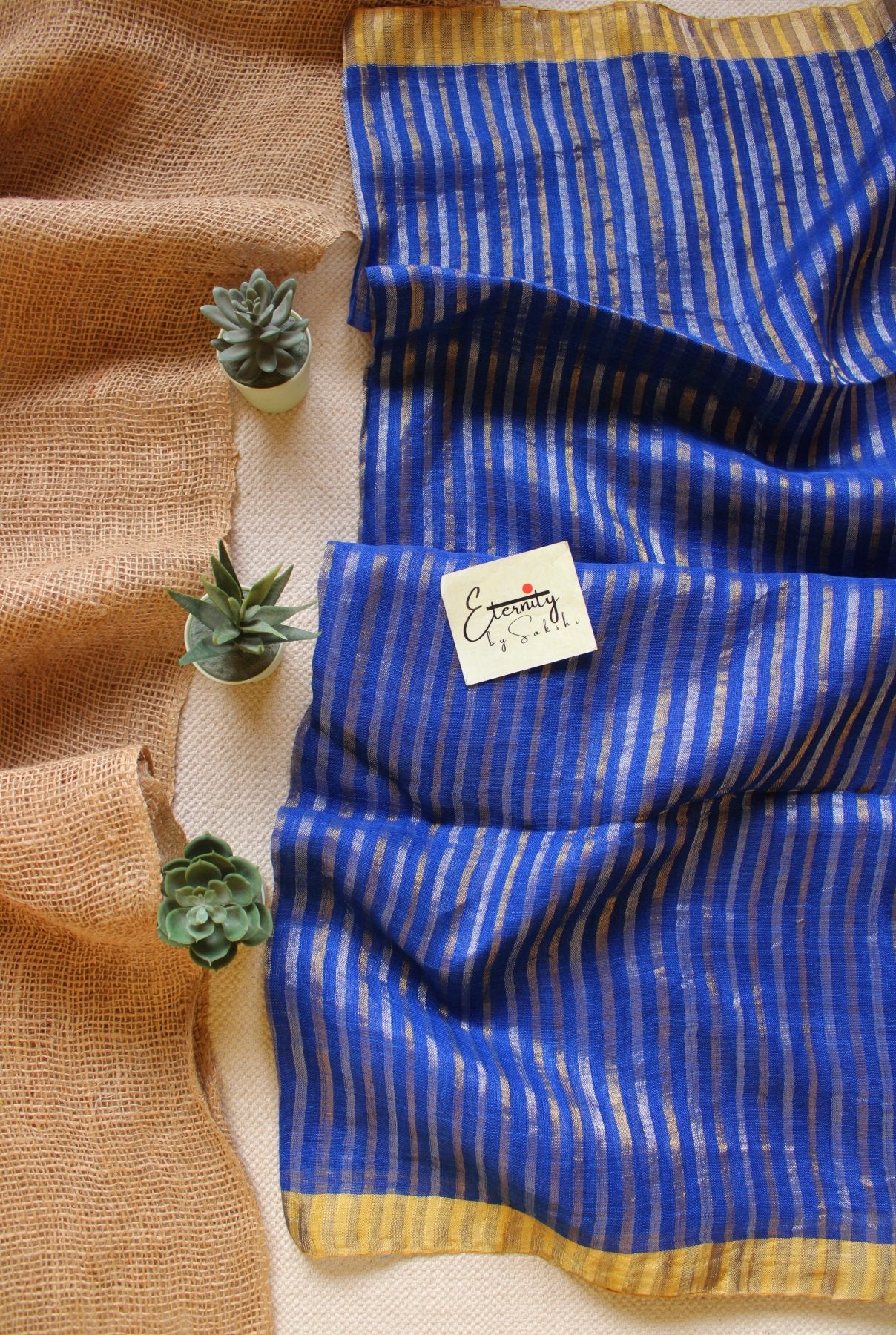 Blue Stripes Linen Saree - Eternity by Sakshi