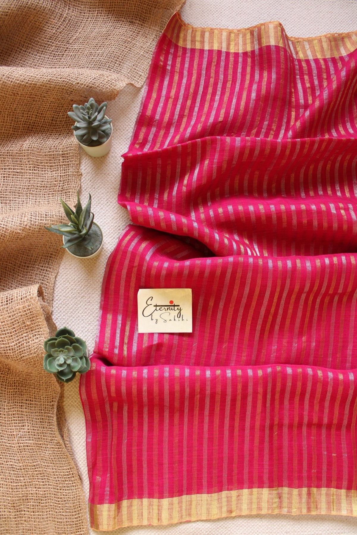 Rose Stripes Linen Saree - Eternity by Sakshi
