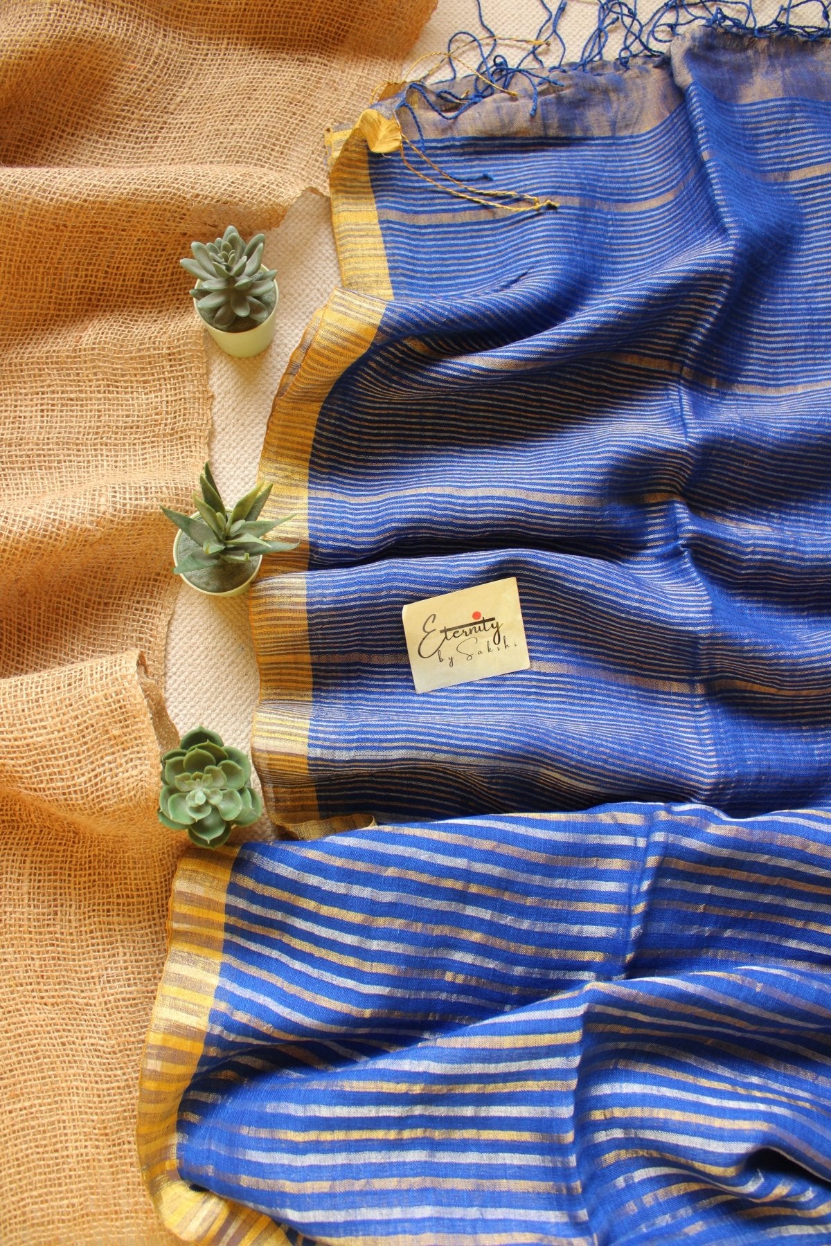 Blue Stripes Linen Saree - Eternity by Sakshi