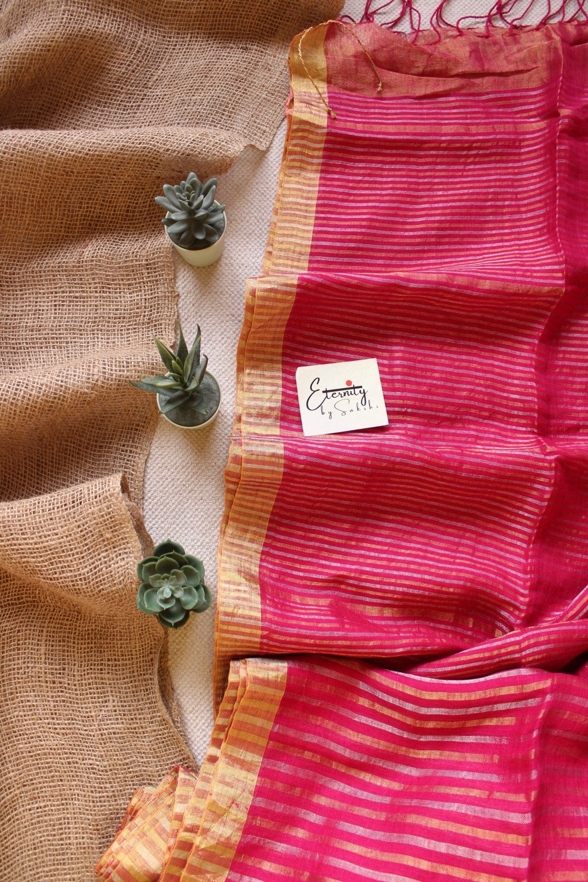 Rose Stripes Linen Saree - Eternity by Sakshi