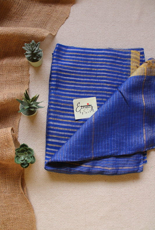 Blue Stripes Linen Saree - Eternity by Sakshi