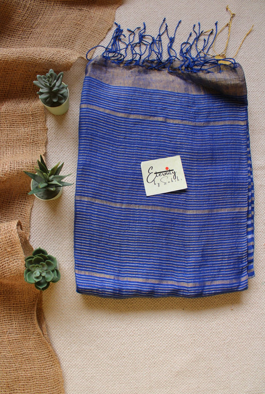 Blue Stripes Linen Saree - Eternity by Sakshi