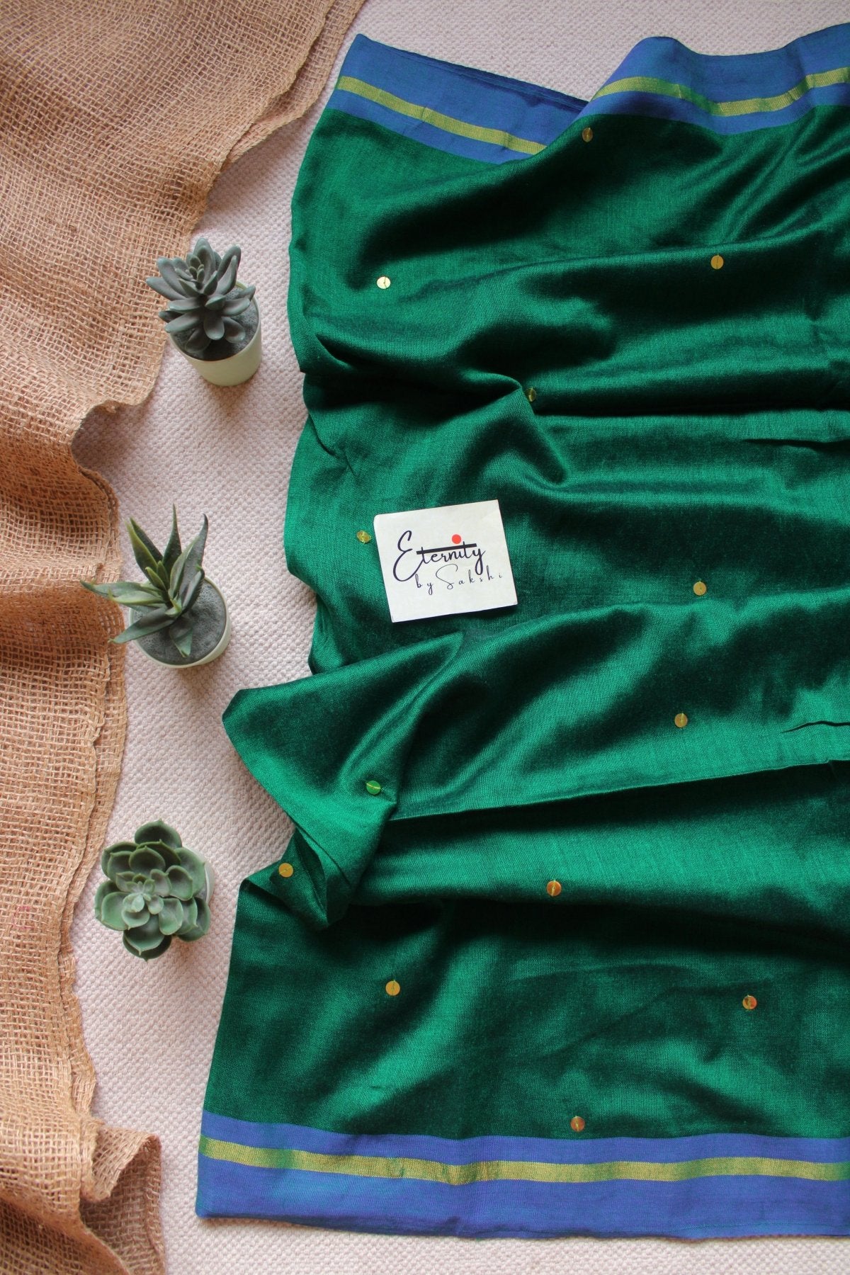 Green Varnika Saree +Blue Shadow Blouse Combo - Eternity by Sakshi