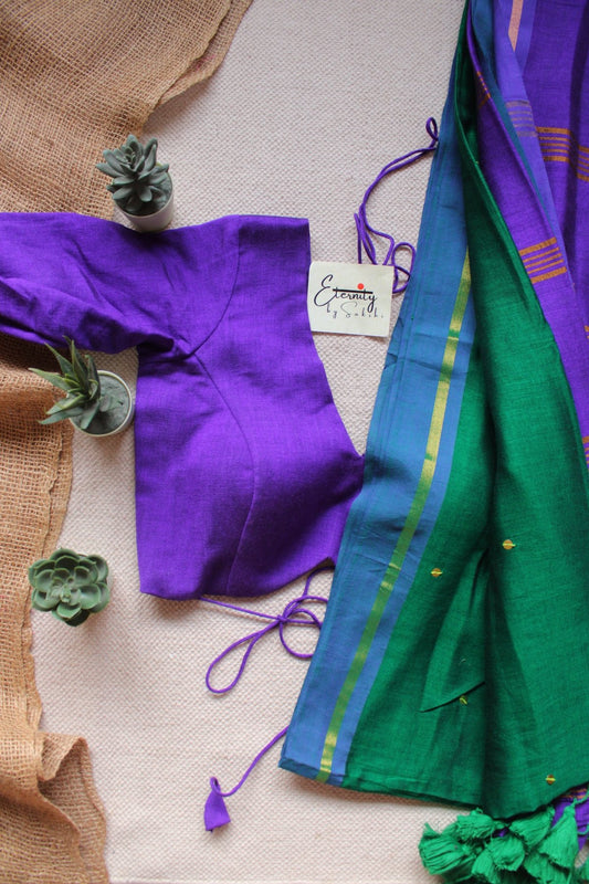 Green Varnika Saree +Purple Shadow Blouse Combo - Eternity by Sakshi