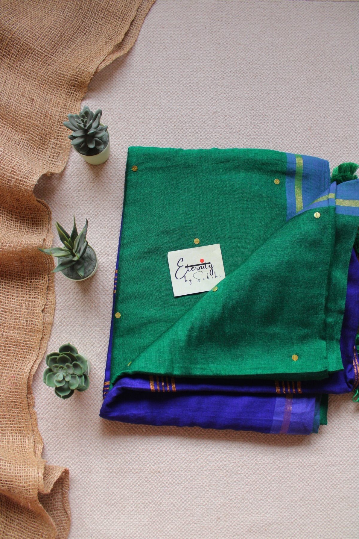 Green Varnika Saree +Purple Shadow Blouse Combo - Eternity by Sakshi