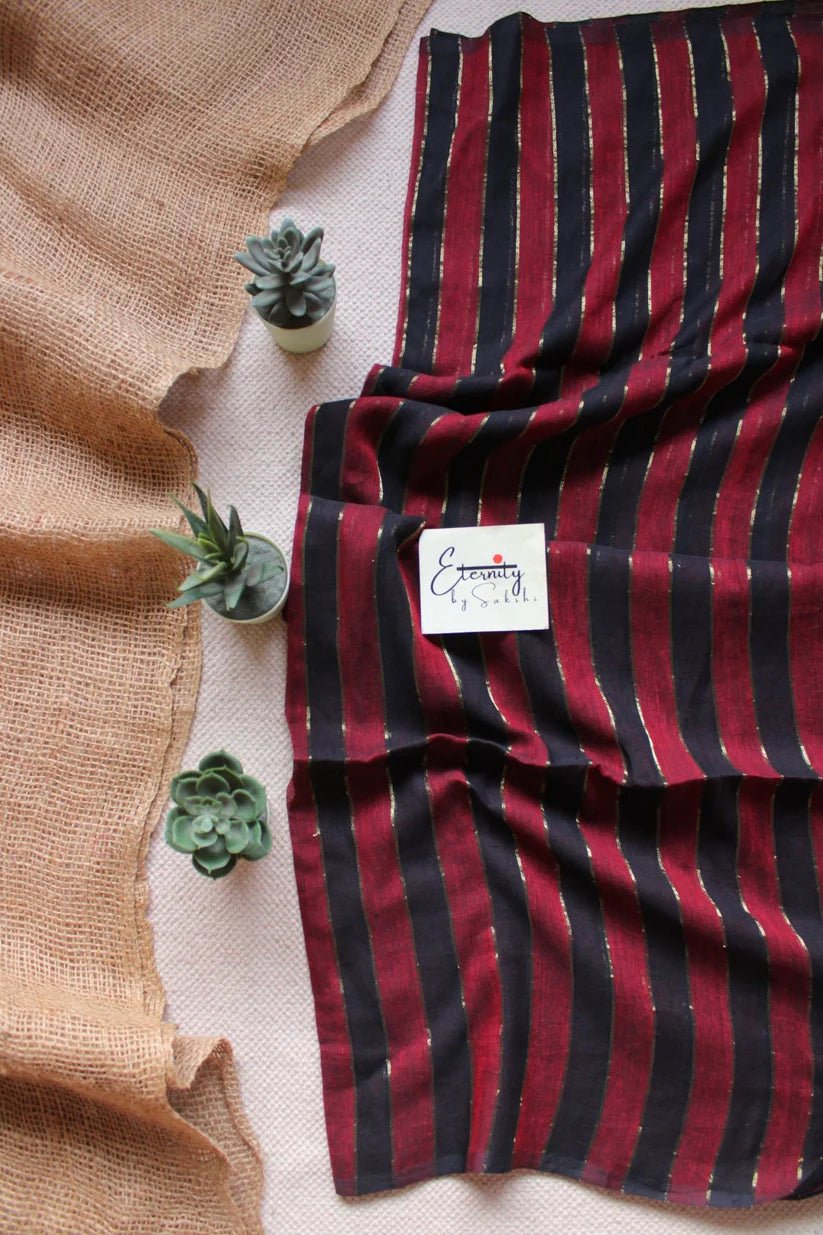 Red Silsila Saree + Charcoal Ajrakh Stretchable Blouse Combo - Eternity by Sakshi
