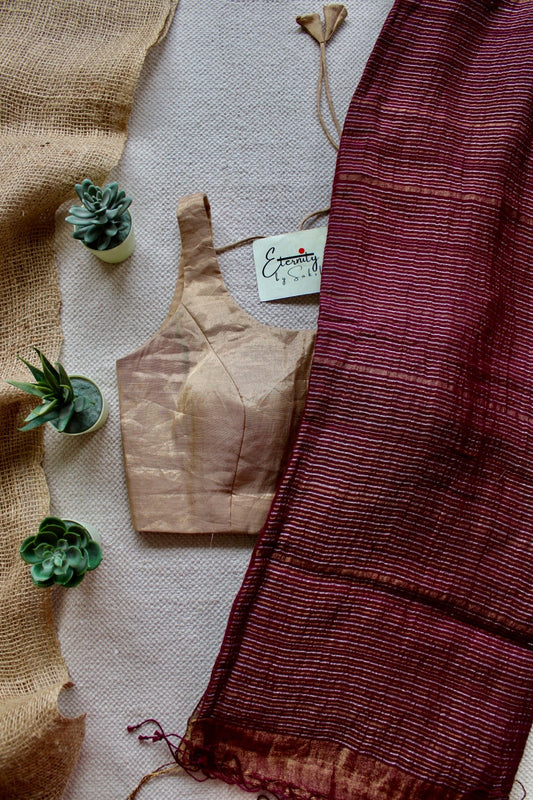 Nirvi Stripes Linen Saree + Gold Noorie Blouse Combo - Eternity by Sakshi