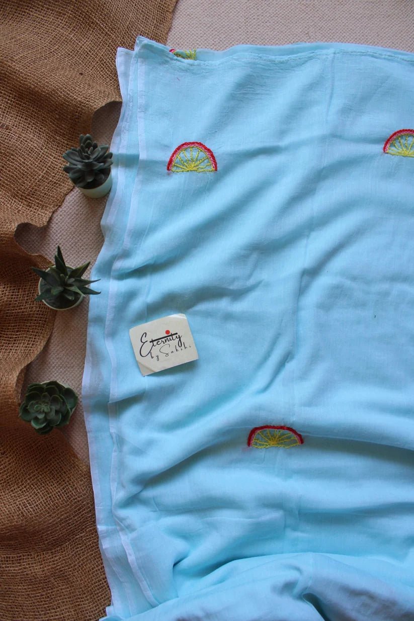 Skyloom Summer Watermelon Saree + Candy Crush Cotton Elastic Noorie Blouse Combo - Eternity by Sakshi