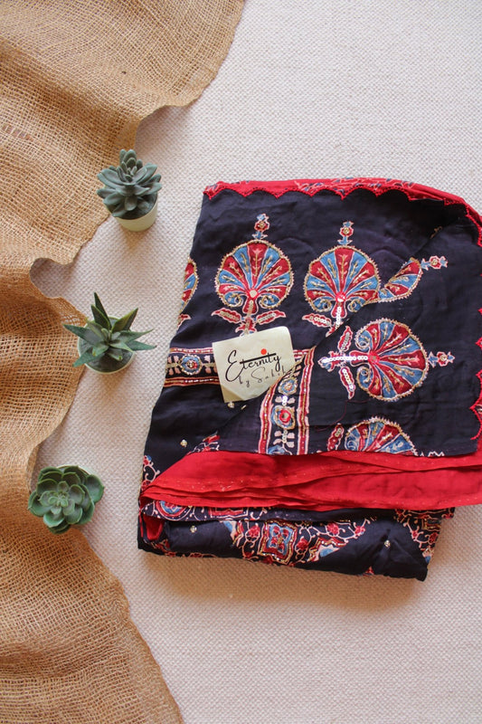 Veya Laal Ajrakh Modal Silk Handwork Saree - Eternity by Sakshi