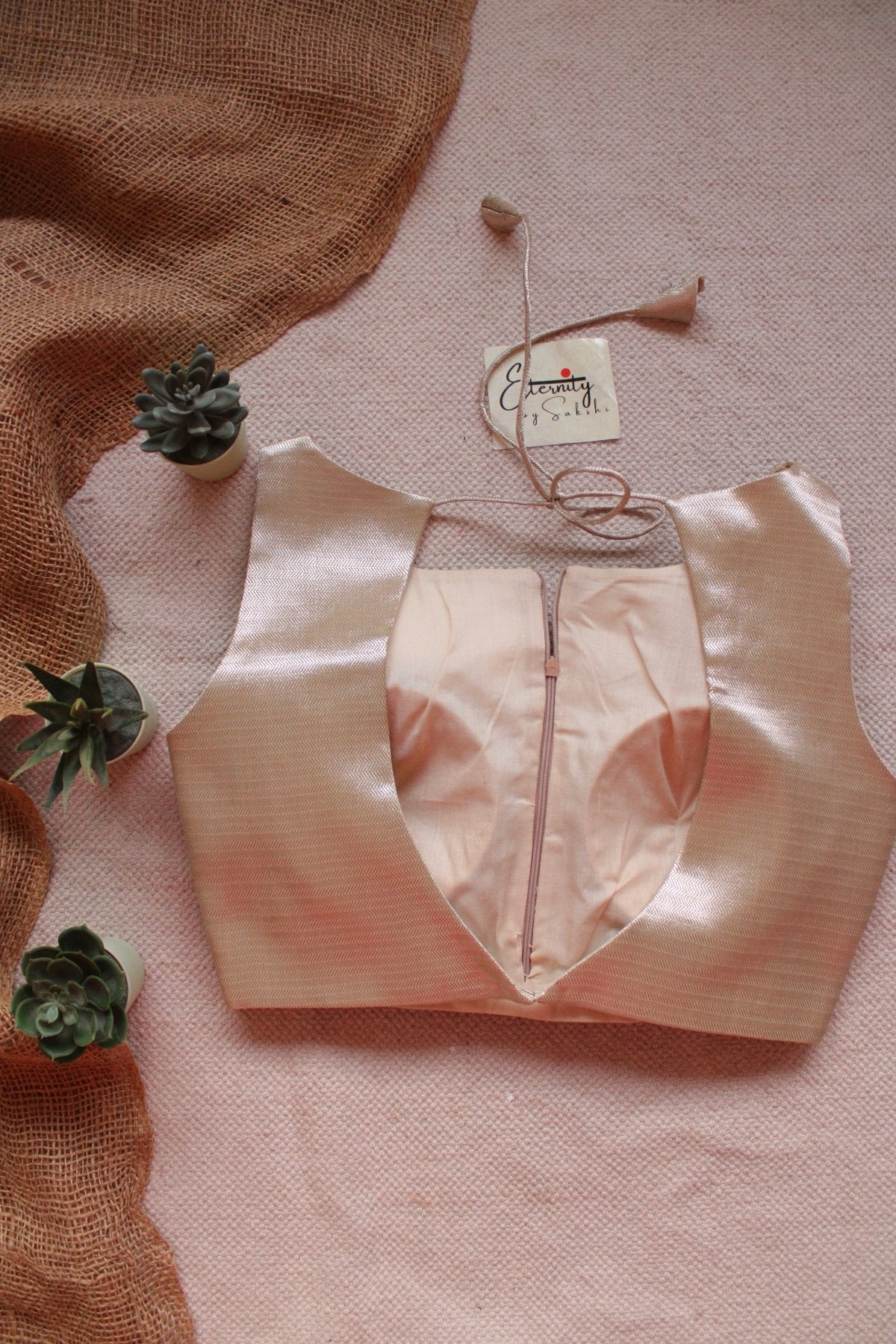 Beige Metallic Single Zip Mood Blouse - Eternity by Sakshi