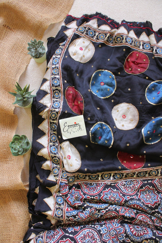 Noor Chakra Ajrakh Modal Silk Handwork Saree - Eternity by Sakshi