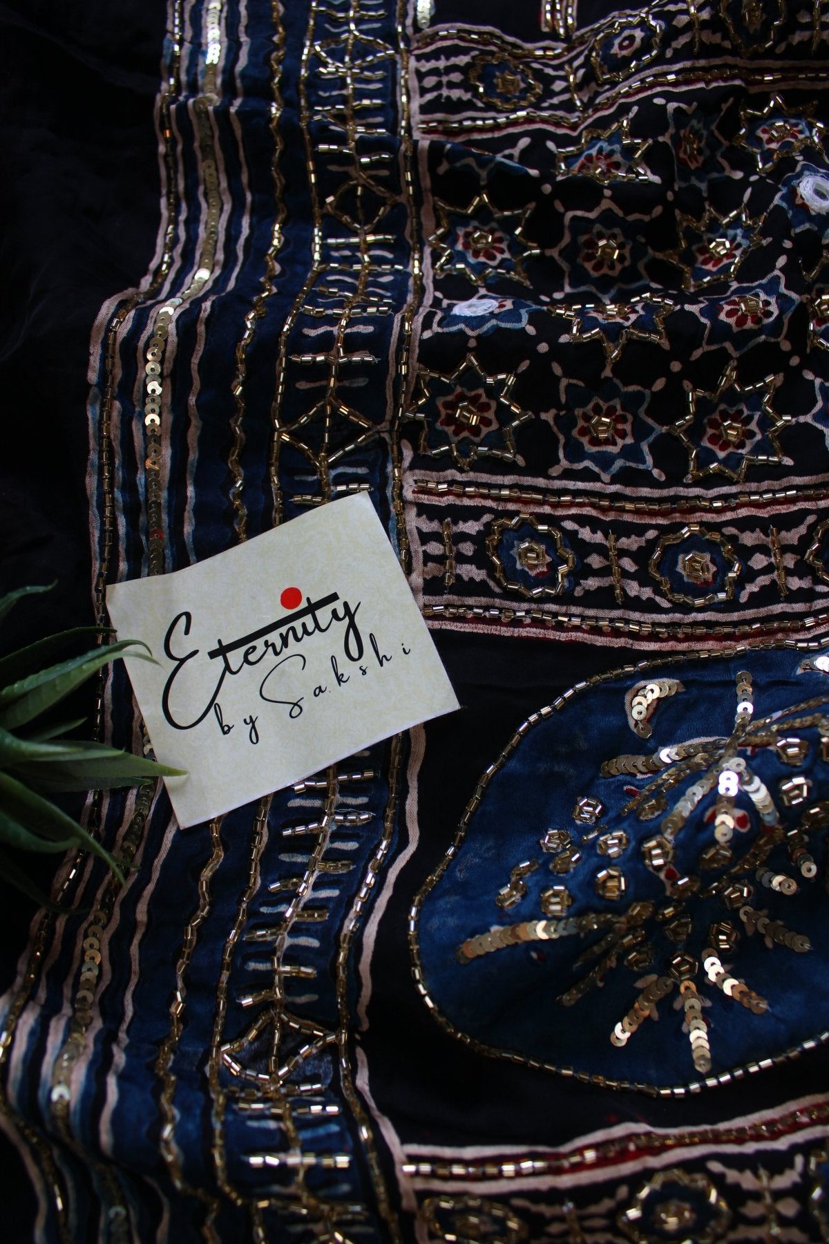 Adaah Ajrakh Modal Silk Saree with Artisan Handwork - Eternity by Sakshi