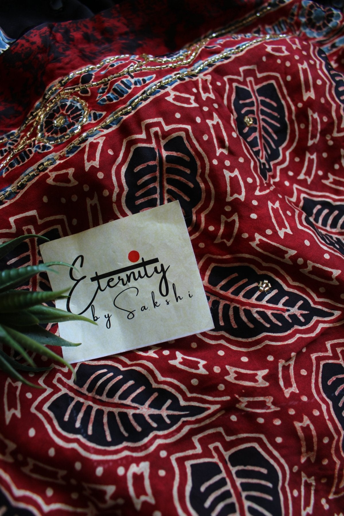 Noorva Ajrakh Modal Silk Saree with Artisan Handwork - Eternity by Sakshi