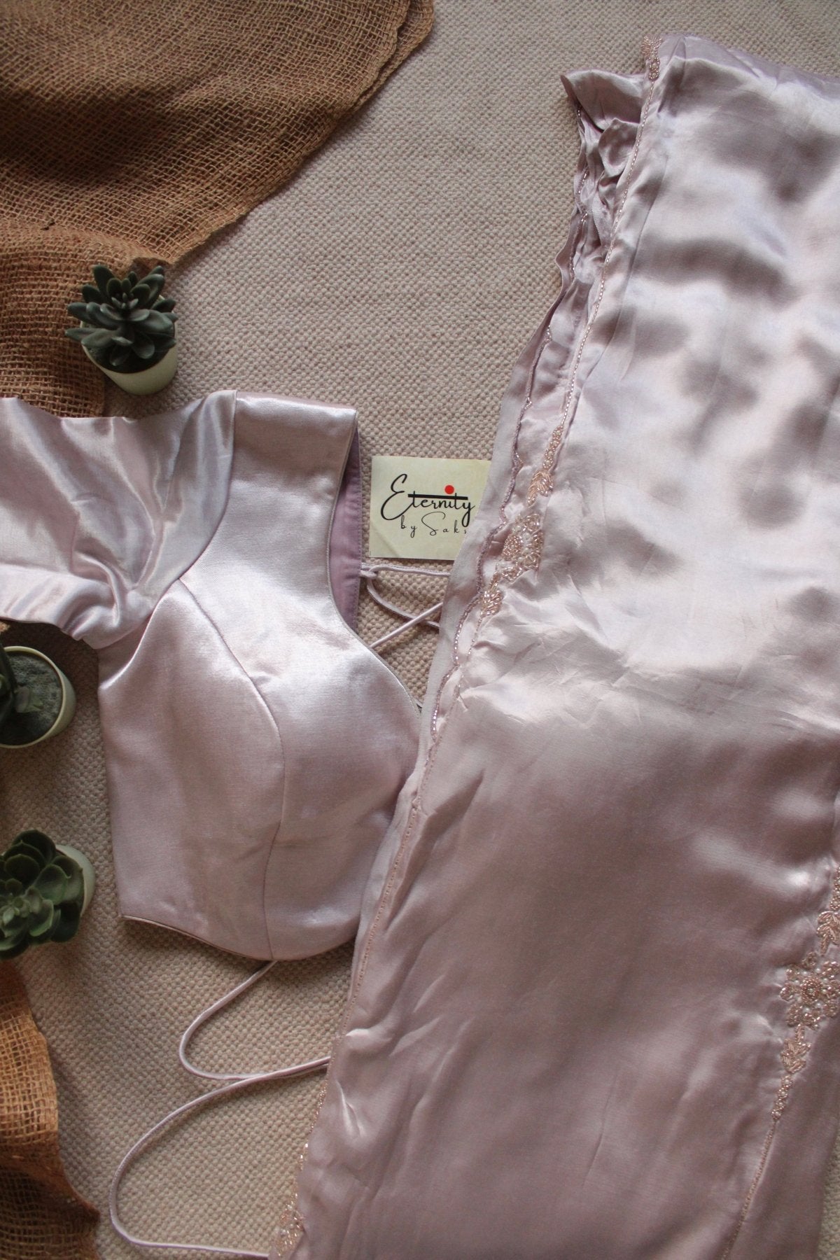 Sakura Modal Handwork Saree + Heer Lilac Backless Blouse Combo - Eternity by Sakshi