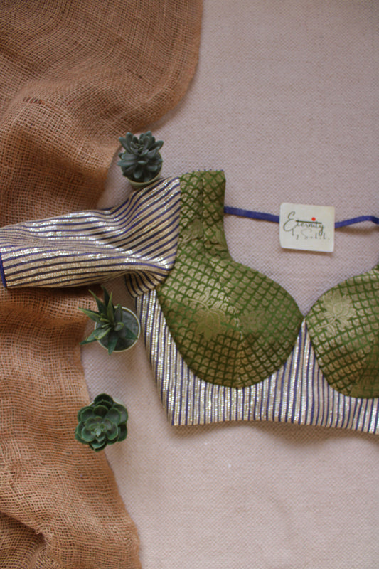Blue Green Chakori Patch Malhaar Blouse