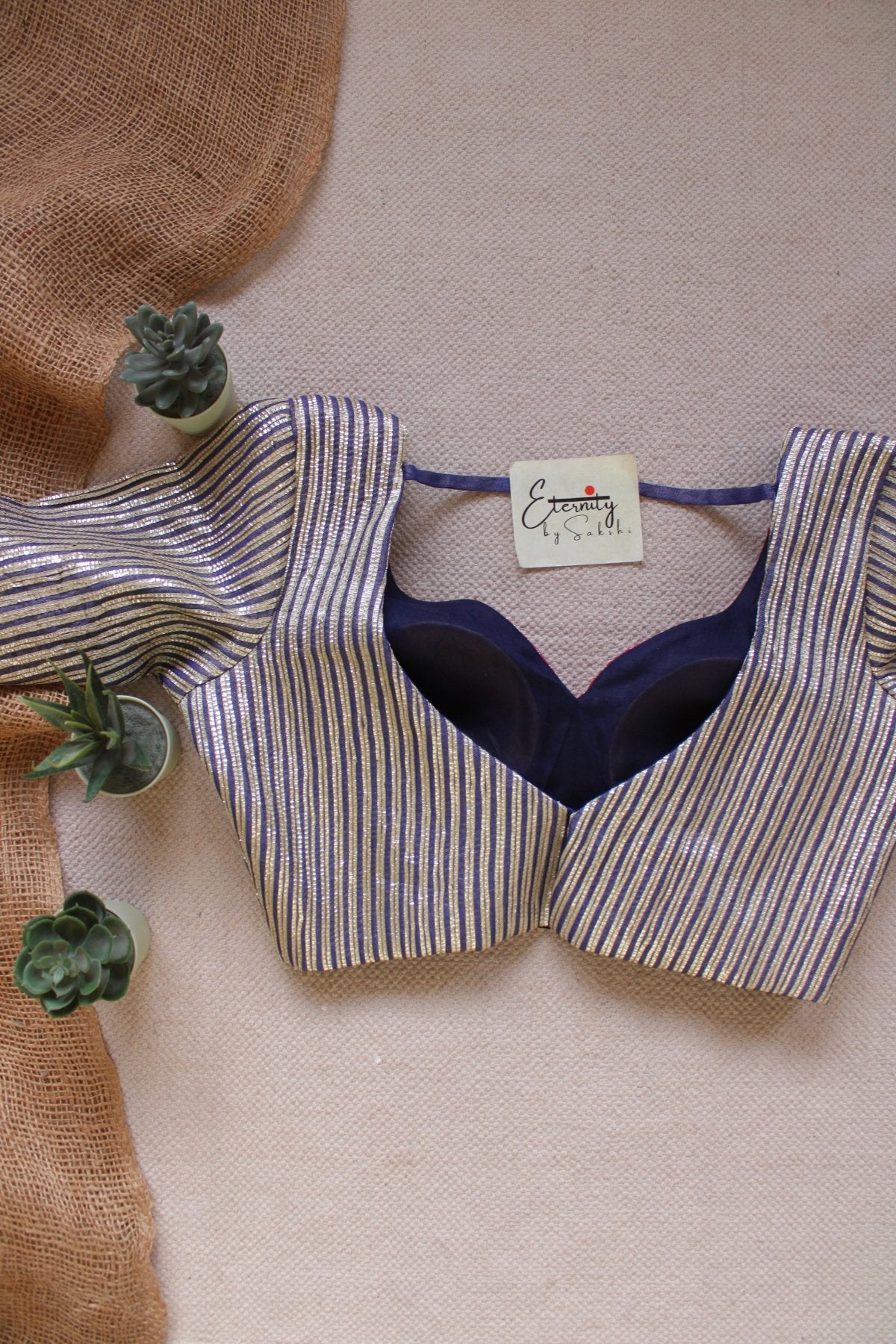 Blue Pink Chakori Patch Malhaar Blouse - Eternity by Sakshi