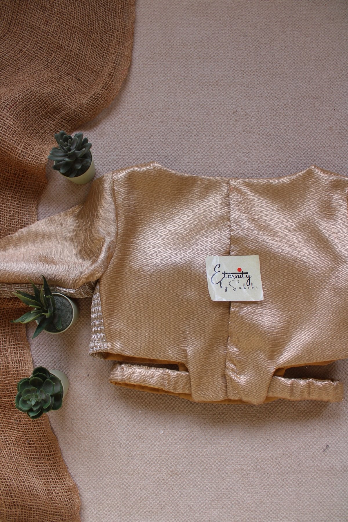 Beige Stretchable Cutout Metallic blouse - Eternity by Sakshi