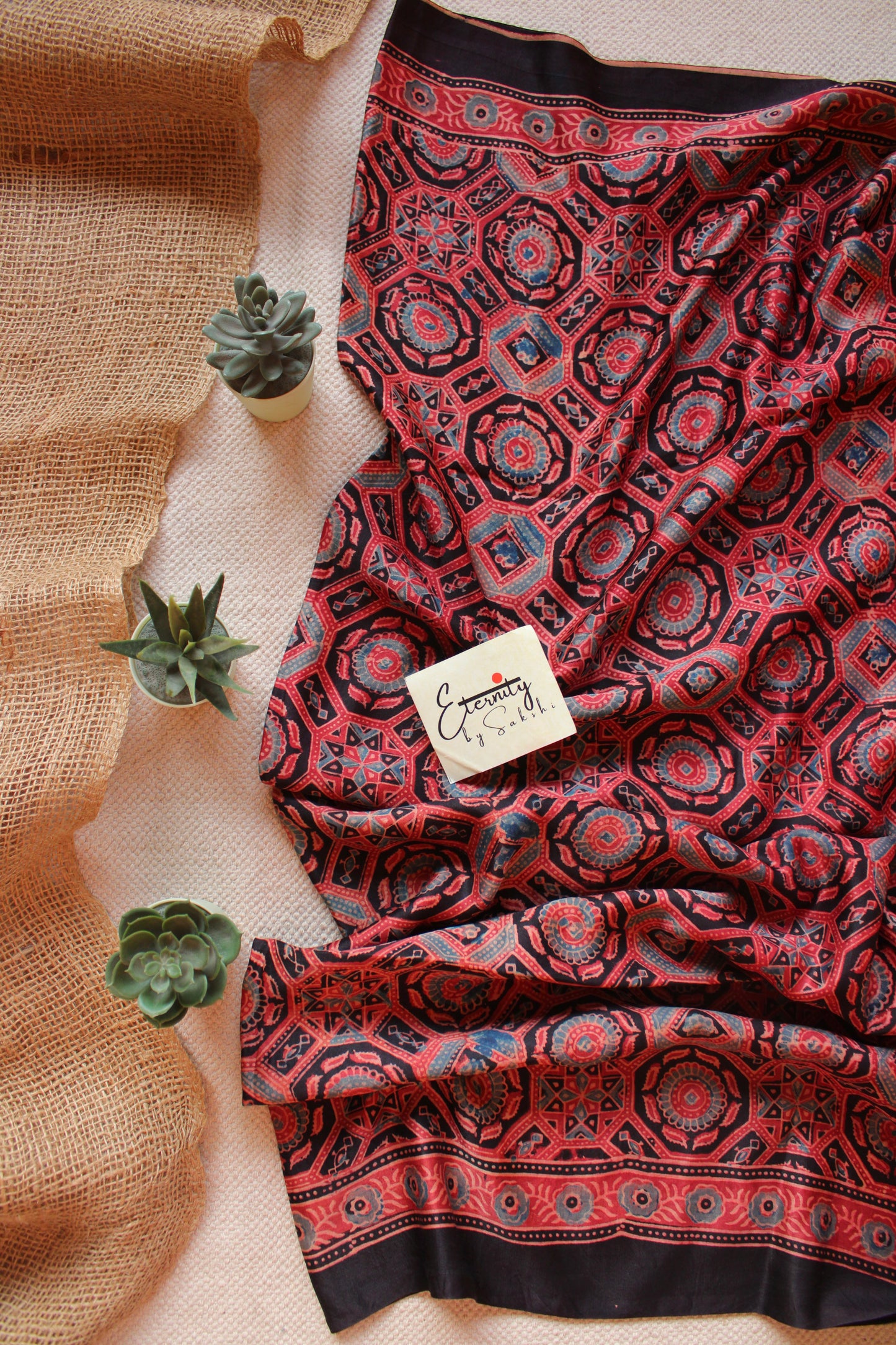 Lal Taal Ajrakh Saree