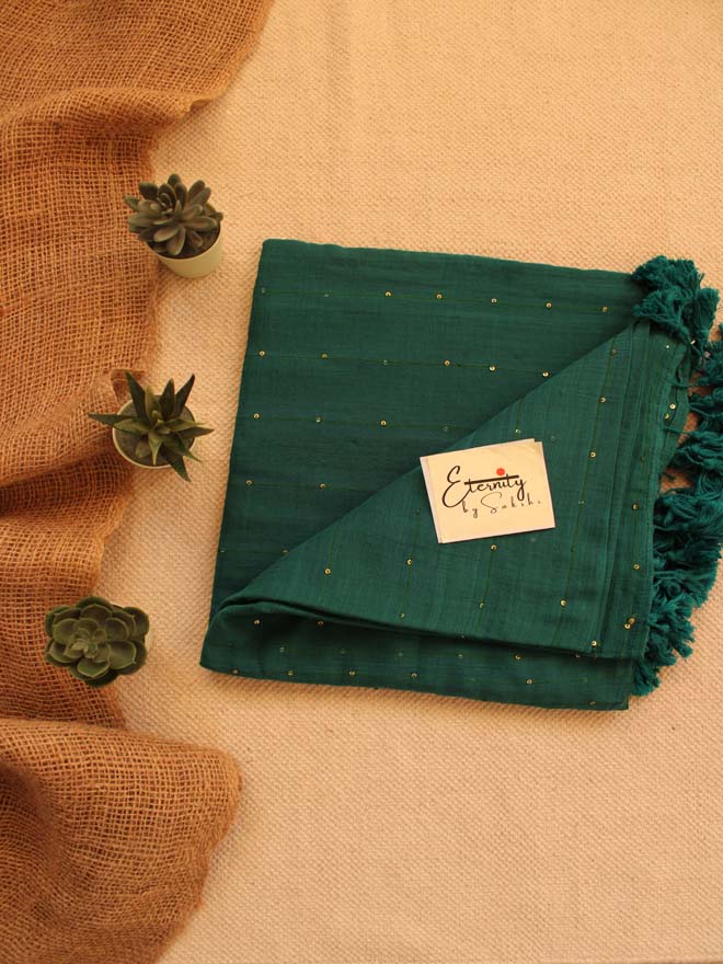 Green Tara Saree + Yellow Brocade Blouse Combo - Eternity by Sakshi